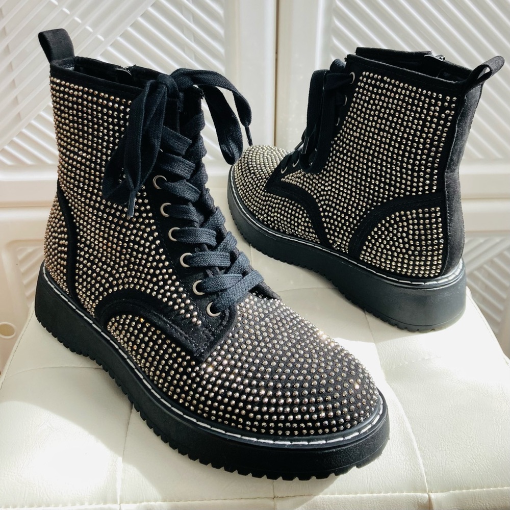 Steve Madden Girl KURRT Rhinestone Combat Boot